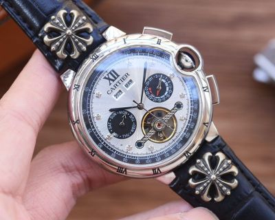 Cartier Automatic Movement 41*12MM Geniune Cowhide Leather Bracelet Men's Watch
